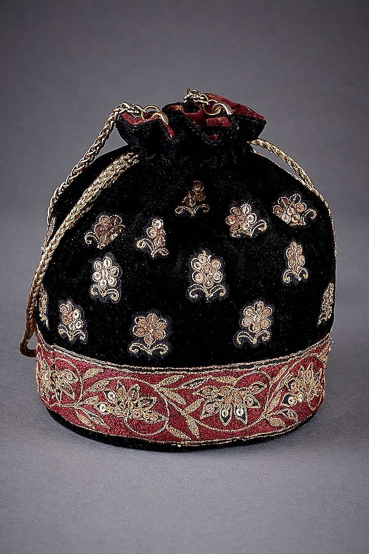 Black & Burgundy Embroidered Potli by Ri Ritu Kumar at Pernia's Pop Up Shop