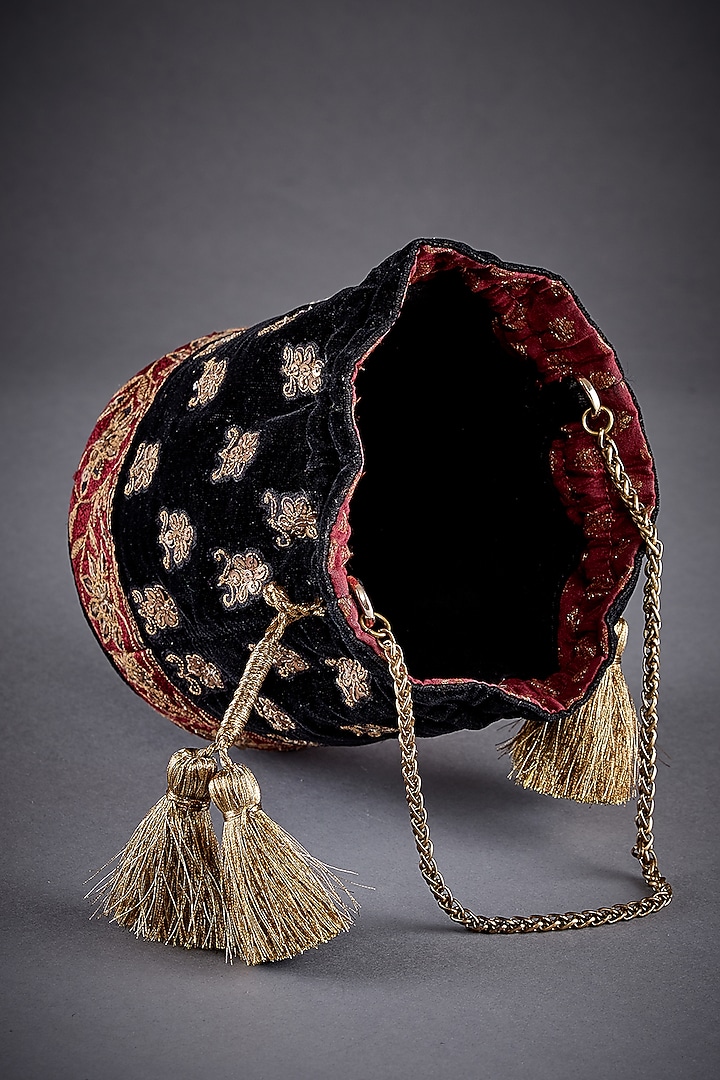Black & Burgundy Embroidered Potli by Ri Ritu Kumar at Pernia's Pop Up Shop