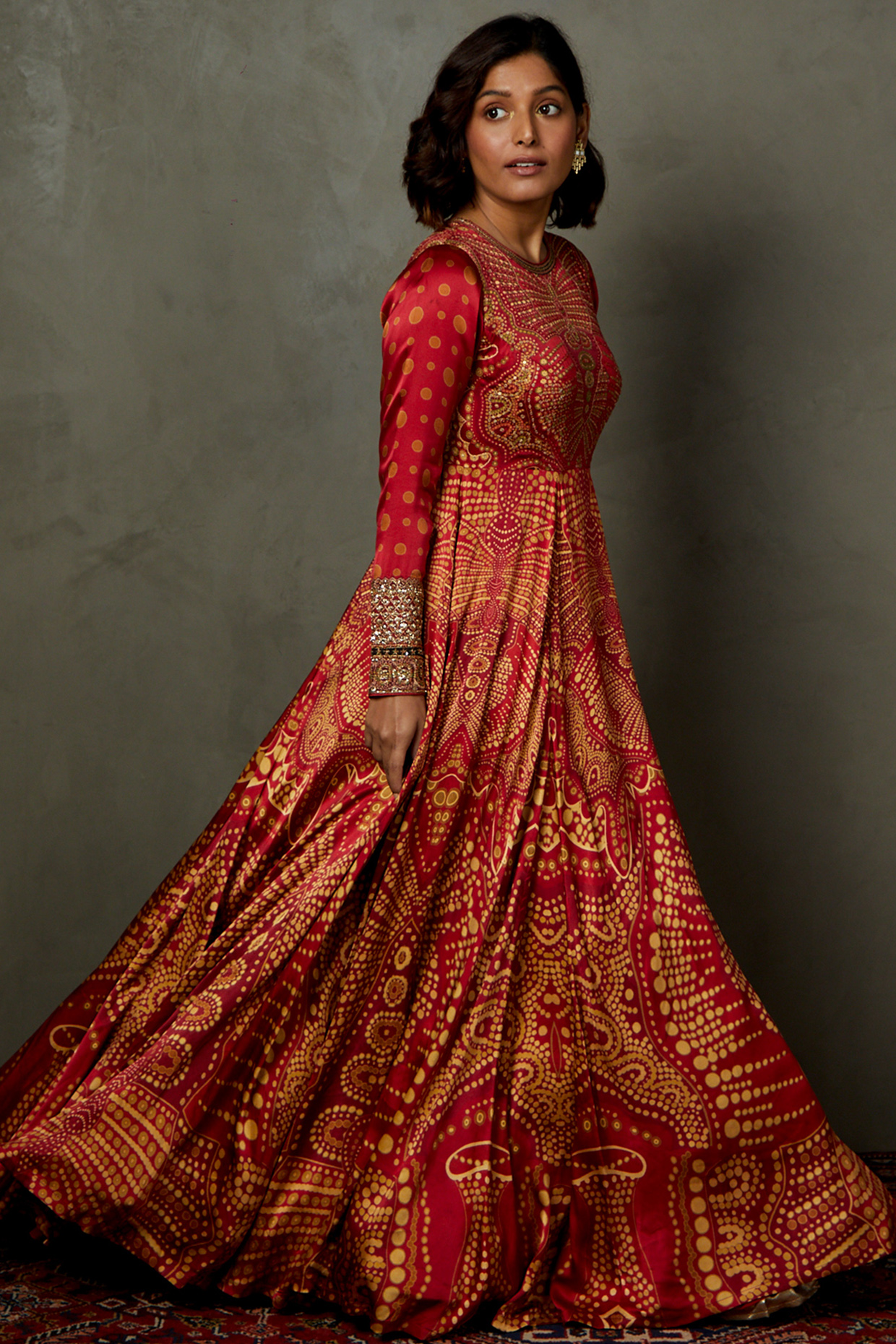 Burgundy Silk Viscose Embroidered Gown by Ri Ritu Kumar at Pernia s Pop Up Shop 2024