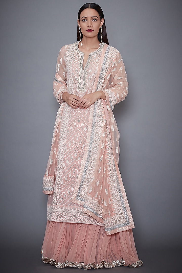 Pastel Pink Embroidered Kurta Set by Ri Ritu Kumar at Pernia's Pop Up Shop
