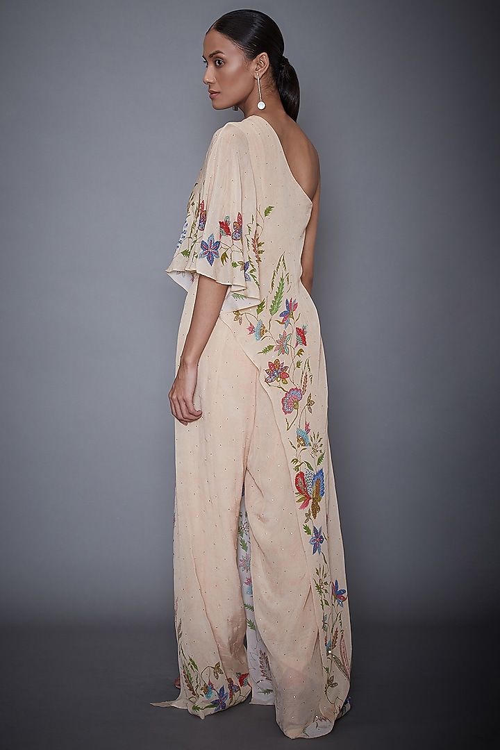 Light Beige Embroidered One Shoulder Jumpsuit by Ri Ritu Kumar at Pernia's Pop Up Shop