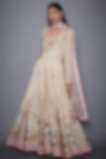Beige Embroidered & Printed Anarkali Set by Ri Ritu Kumar at Pernia's Pop Up Shop