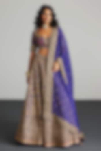 Purple Silk Organza Thread & Zardosi Embroidered Bridal lehenga for 22 Lehenga Set by Ri Ritu Kumar at Pernia's Pop Up Shop