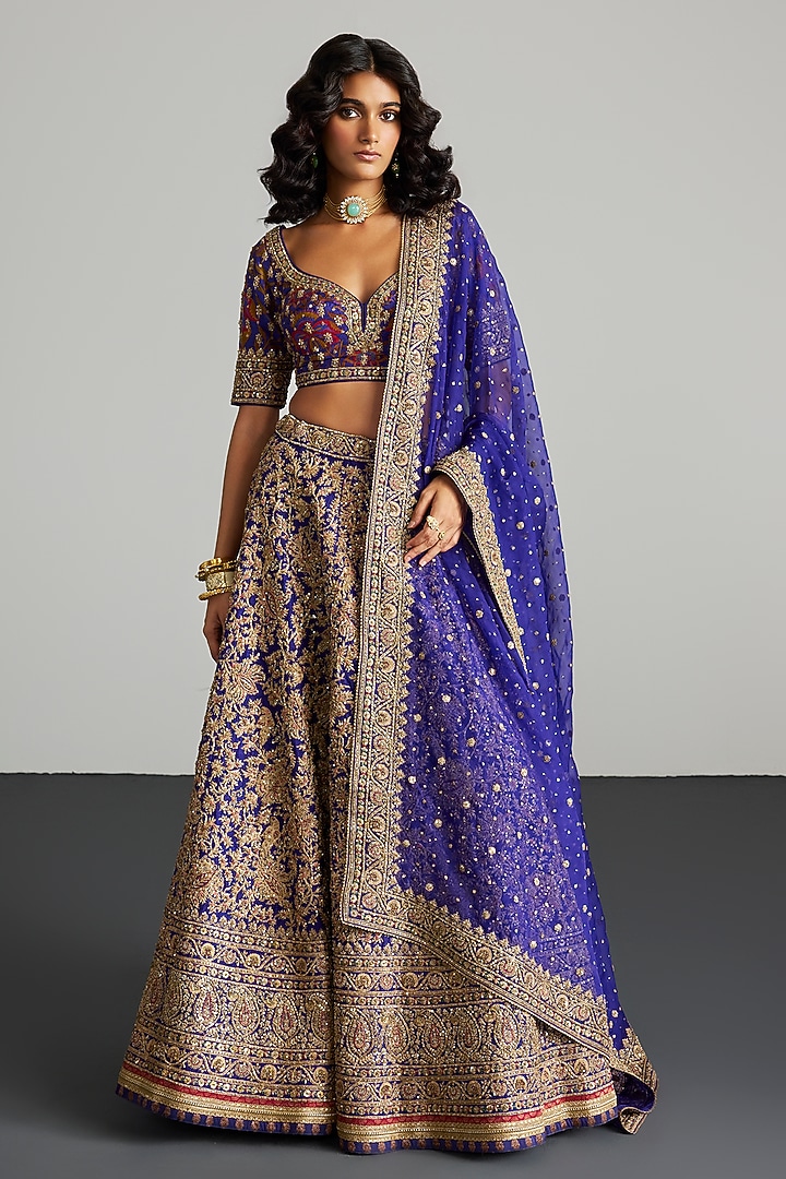 Purple Silk Organza Thread & Zardosi Embroidered Bridal lehenga for 22 Lehenga Set by Ri Ritu Kumar at Pernia's Pop Up Shop