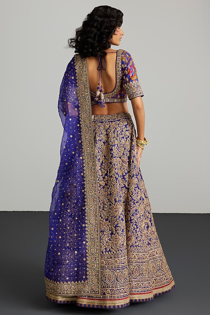 Purple Silk Organza Thread & Zardosi Embroidered Bridal Lehenga Set by Ri Ritu Kumar at Pernia's Pop Up Shop