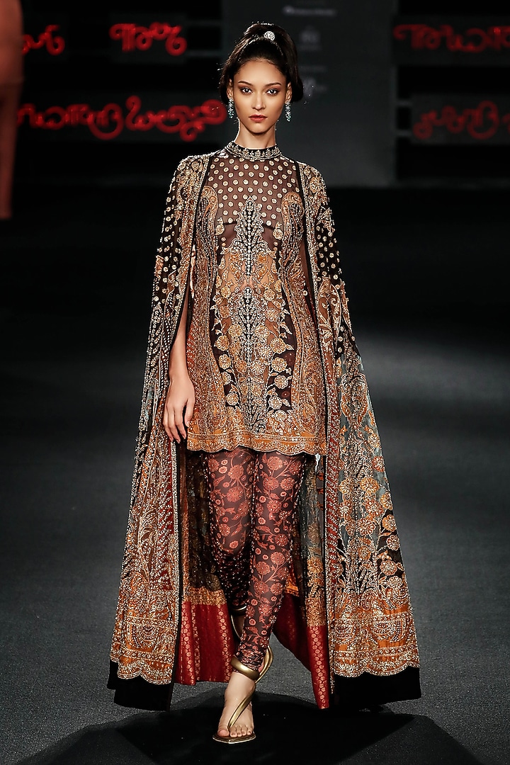 Black Silk Flat Dupion Cape by Ri Ritu Kumar at Pernia's Pop Up Shop