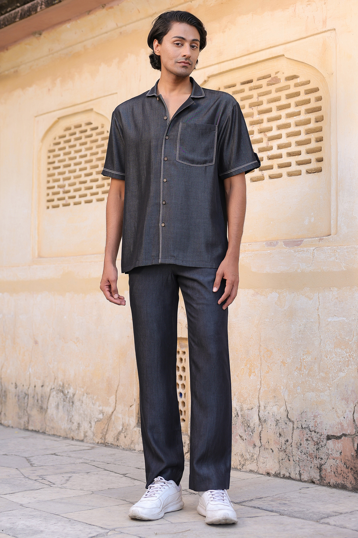 Black Sustainable Tencel Denim Handcrafted Pyjama Pants by Raw & Rustic by Niti Bothra Men