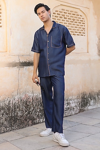 Dark Blue Sustainable Tencel Denim Handcrafted Pyjama Pants by Raw & Rustic by Niti Bothra Men