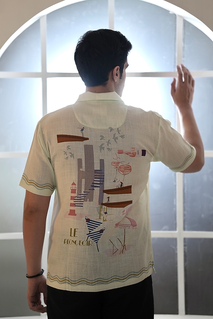 Green Linen Tencel Summer Shirt by Raw & Rustic by Niti Bothra Men at Pernia's Pop Up Shop