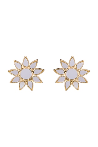 Gold Finish Big Surya Earrings by Ritika Sachdeva