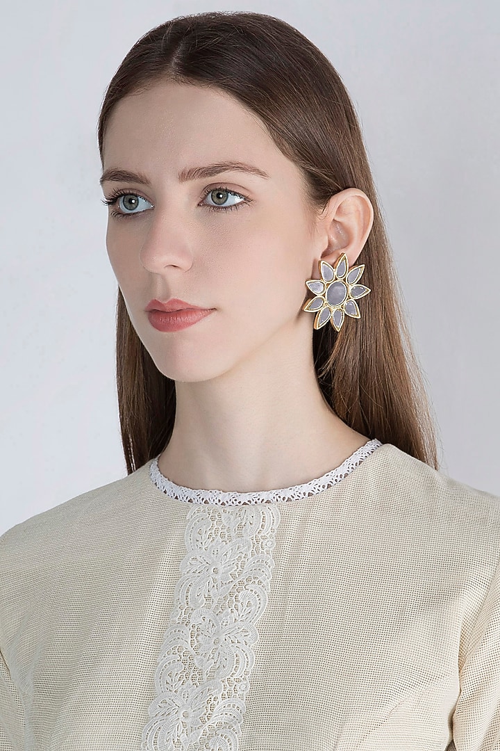 Gold Finish Big Surya Earrings by Ritika Sachdeva at Pernia's Pop Up Shop