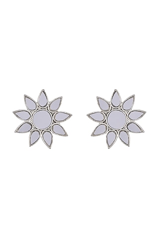 Antique Silver Finish Big Surya Earrings by Ritika Sachdeva