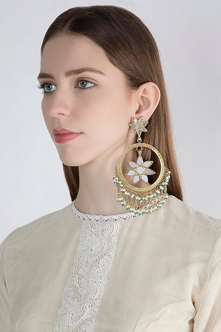 Gold Finish Oversized Fringe Bali Earrings by Ritika Sachdeva at Pernia's Pop Up Shop