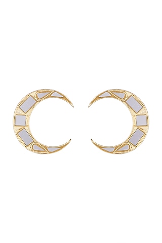Gold Finish Moon Big Mirror Earrings by Ritika Sachdeva