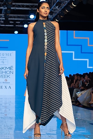 Blue Dress With Razor Cut Sleeves by Rajni Suyach