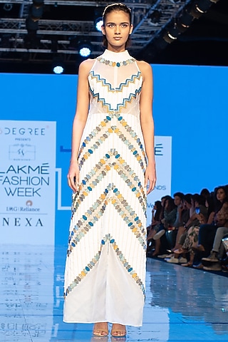 White Embroidered Maxi Dress by Rajni Suyach