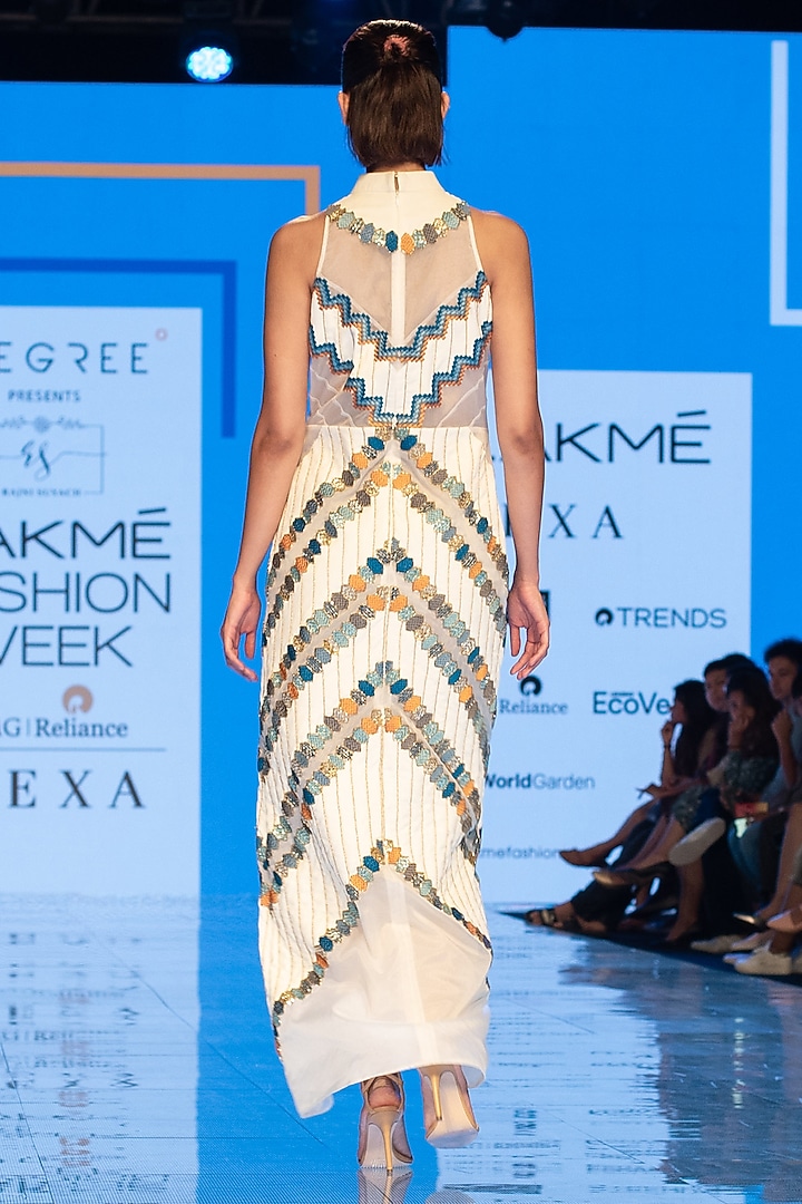 White Embroidered Maxi Cocktail Dress by Rajni Suyach at Pernia's Pop Up Shop
