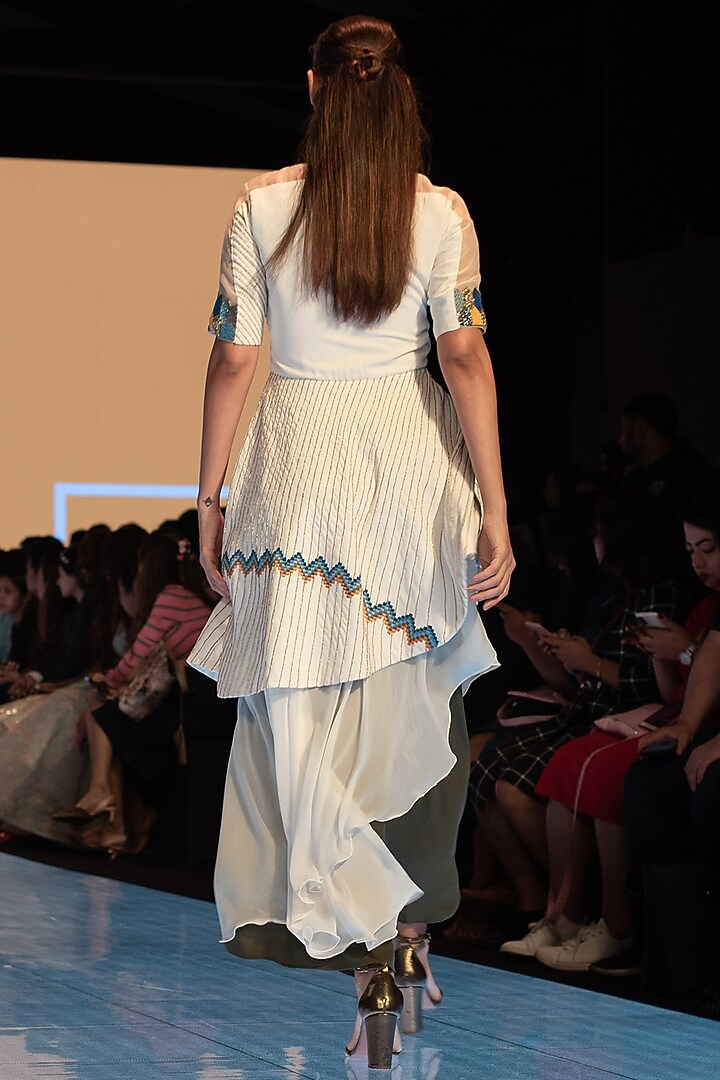 White Embroidered Top With Green Pants by Rajni Suyach at Pernia's Pop Up Shop