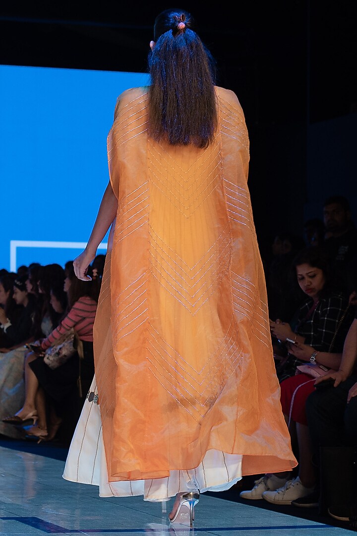 White Embroidered Gown With Yellow Cape by Rajni Suyach at Pernia's Pop Up Shop