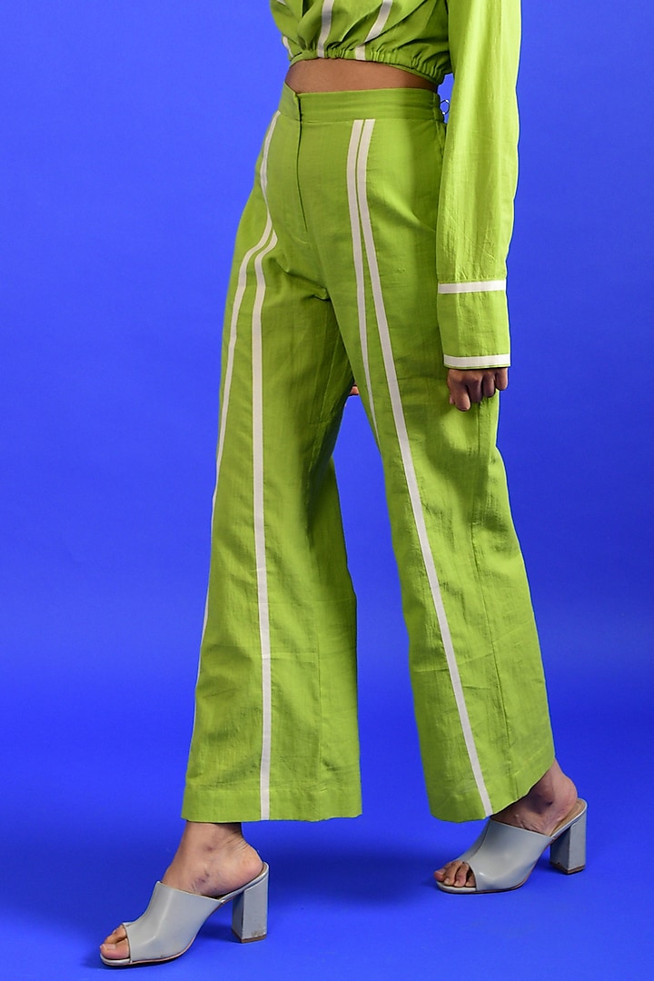 Bright Green Handloom Cotton Pants by Rias Jaipur