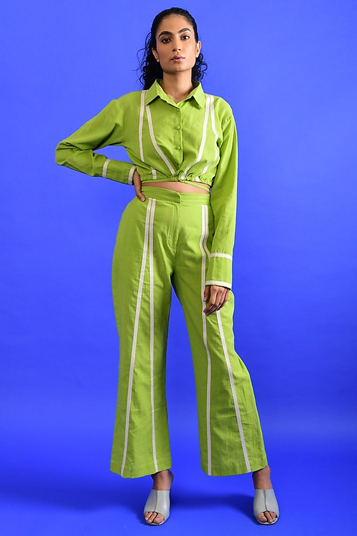 Bright Green Handloom Cotton Co-Ord Set by Rias Jaipur