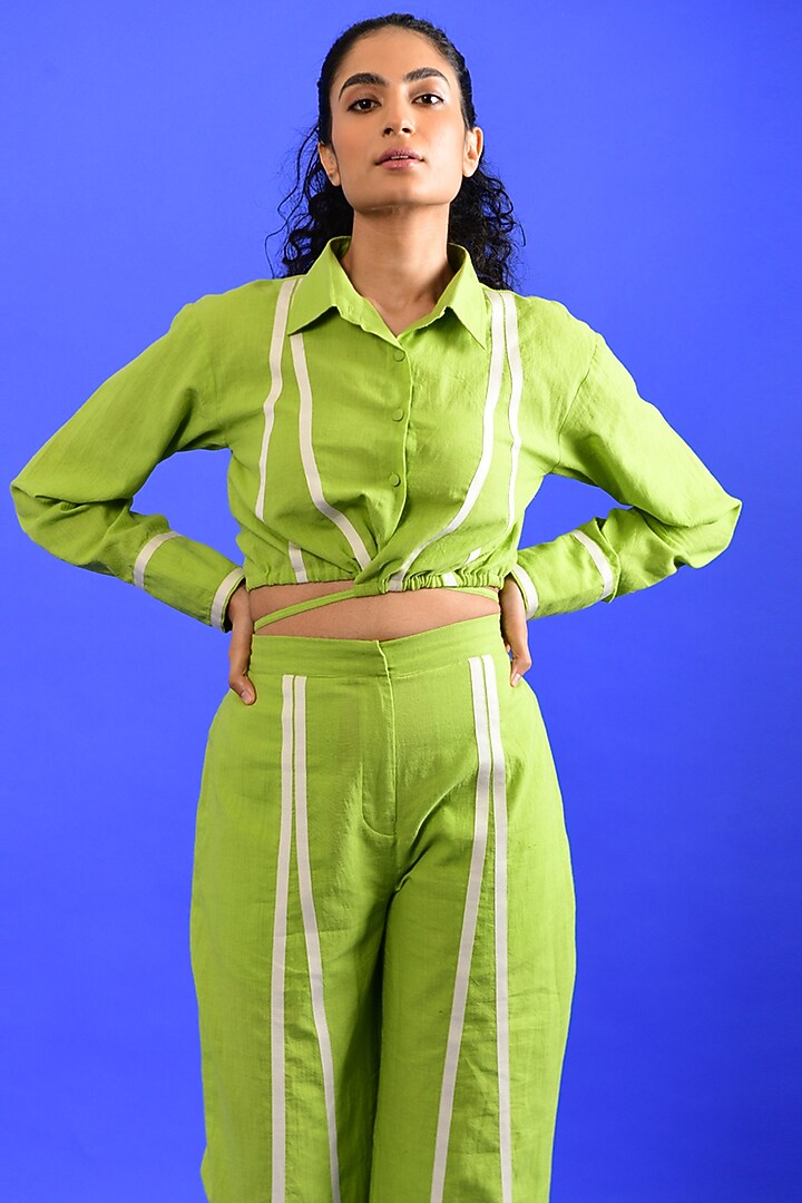 Bright Green Handloom Cotton Co-Ord Set by Rias Jaipur at Pernia's Pop Up Shop