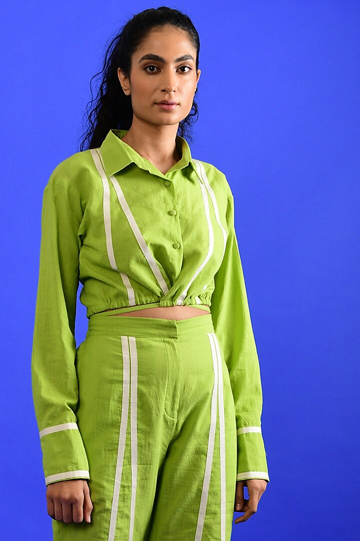 Bright Green Handloom Cotton Top by Rias Jaipur