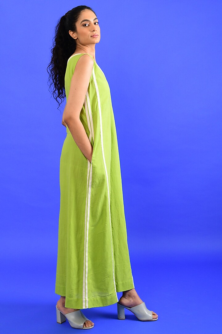 Bright Green Handloom Cotton Jumpsuit by Rias Jaipur at Pernia's Pop Up Shop