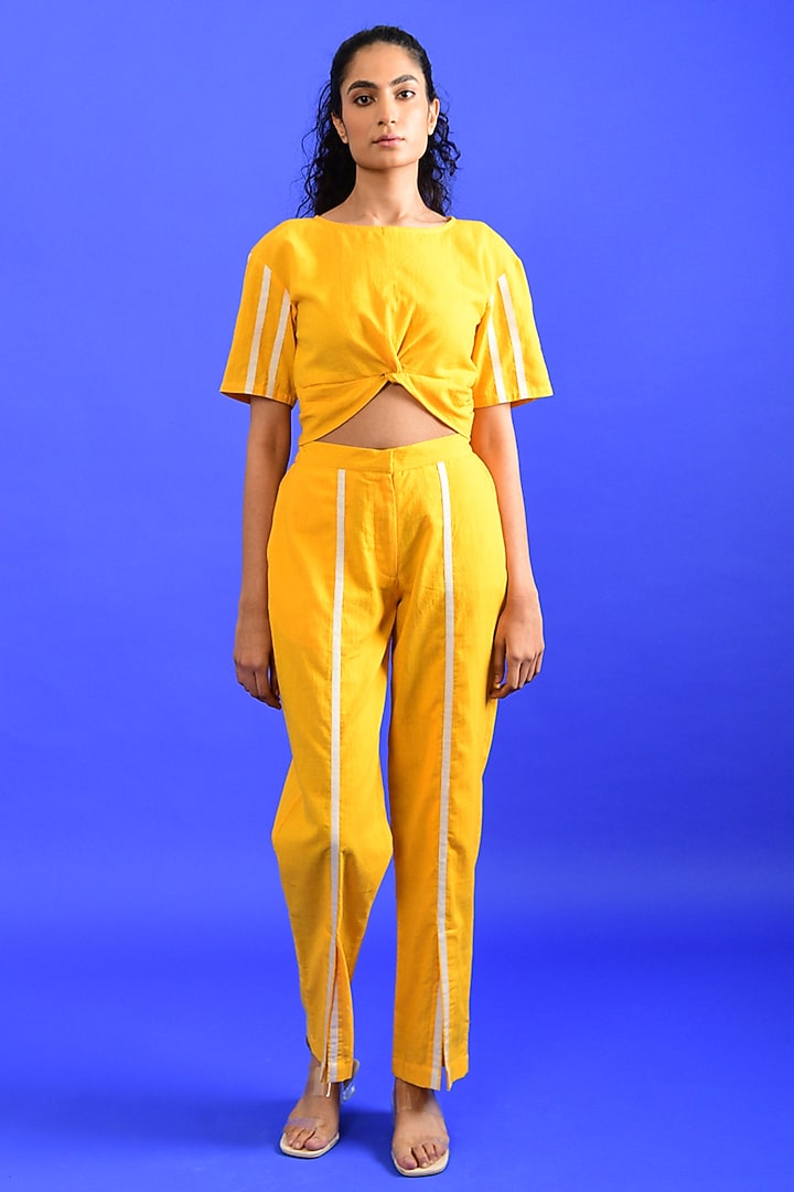 Bright Yellow Handloom Cotton Pants by Rias Jaipur at Pernia's Pop Up Shop