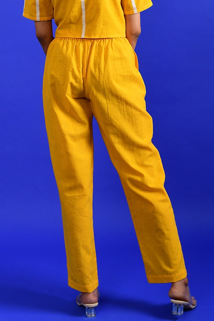 Bright Yellow Handloom Cotton Pants by Rias Jaipur at Pernia's Pop Up Shop