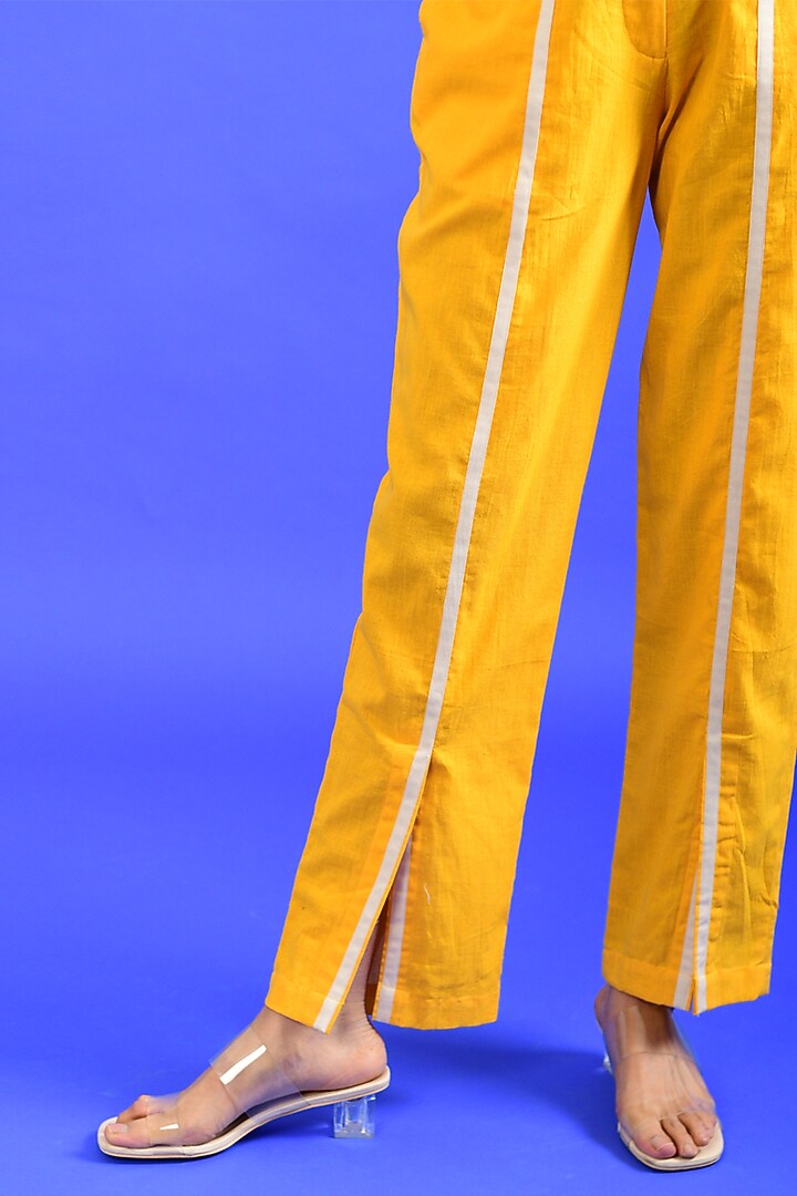 Bright Yellow Handloom Cotton Pants by Rias Jaipur at Pernia's Pop Up Shop