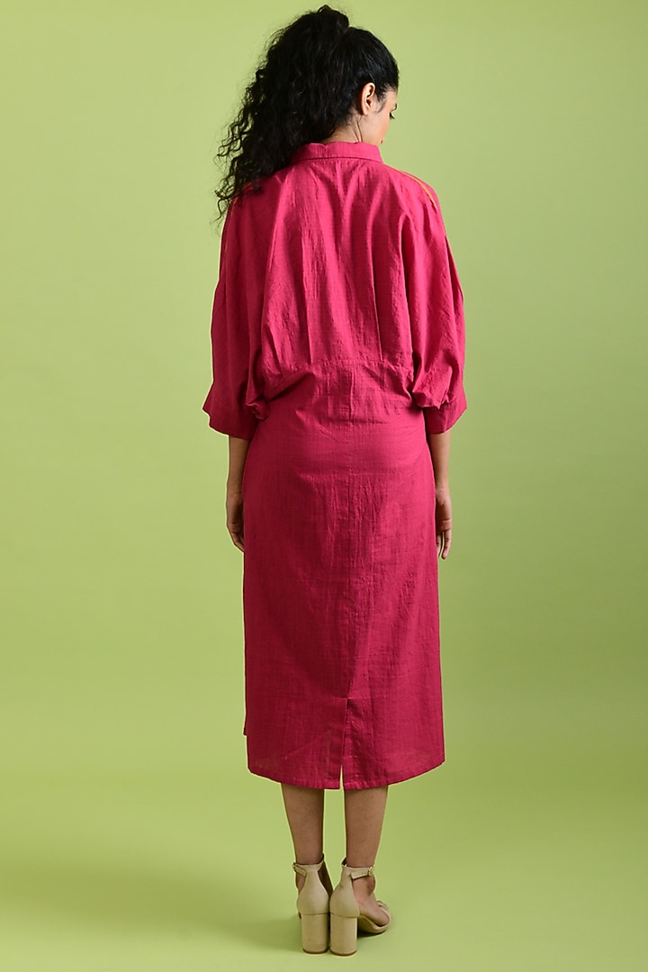 Bright Magenta Handloom Cotton Midi Summer Dress by Rias Jaipur at Pernia's Pop Up Shop