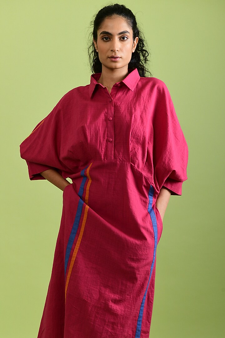 Bright Magenta Handloom Cotton Midi Summer Dress by Rias Jaipur at Pernia's Pop Up Shop