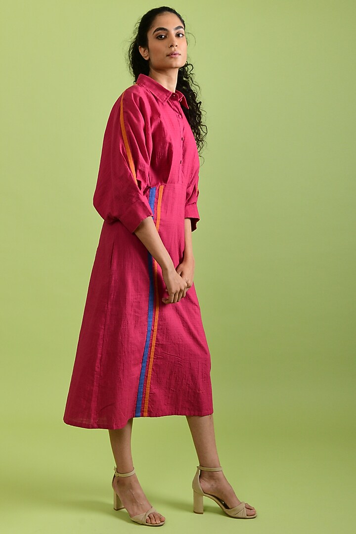 Bright Magenta Handloom Cotton Midi Summer Dress by Rias Jaipur at Pernia's Pop Up Shop