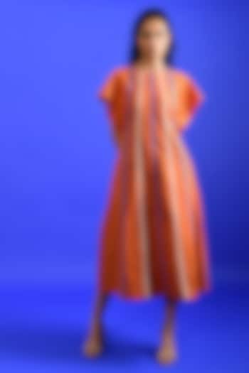 Bright Orange Handloom Cotton Midi Dress by Rias Jaipur