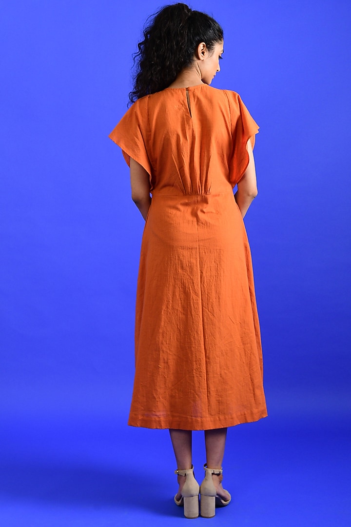 Bright Orange Handloom Cotton Midi Summer Dress by Rias Jaipur at Pernia's Pop Up Shop