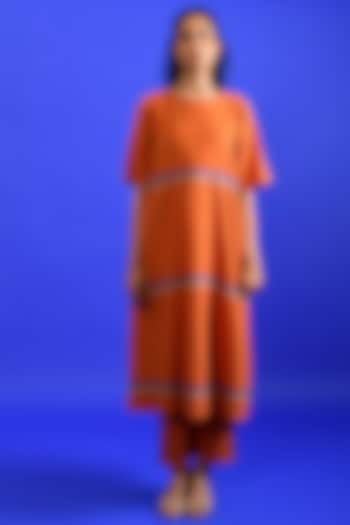 Bright Orange Handloom Cotton Co-Ord Set by Rias Jaipur