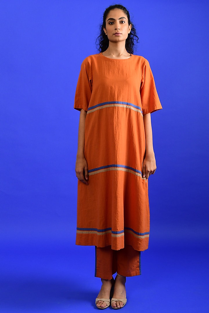 Bright Orange Handloom Cotton Co-Ord Set by Rias Jaipur