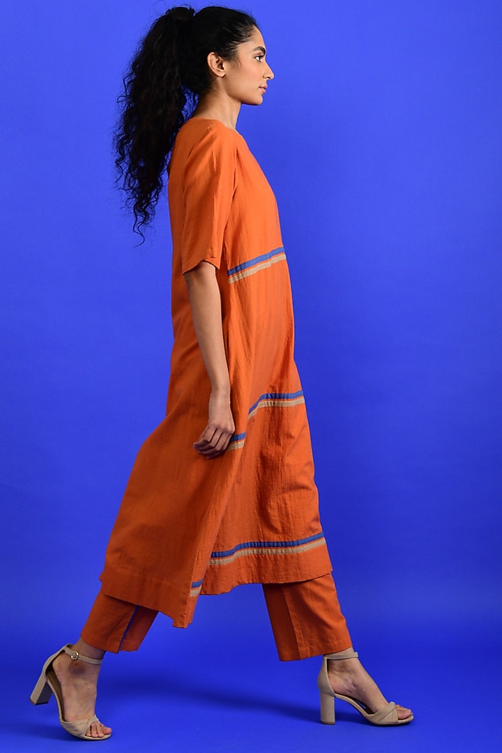 Bright Orange Handloom Cotton Co-Ord Set by Rias Jaipur at Pernia's Pop Up Shop