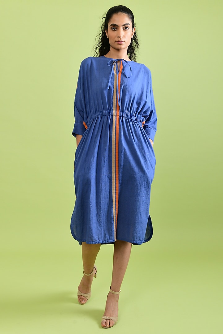 Blue Handloom Cotton Dress by Rias Jaipur