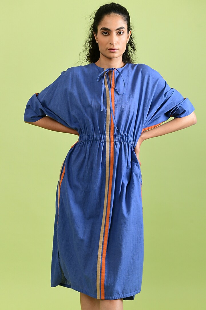 Blue Handloom Cotton Summer Dress by Rias Jaipur at Pernia's Pop Up Shop