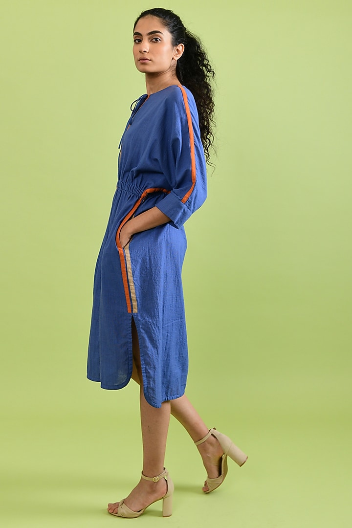 Blue Handloom Cotton Summer Dress by Rias Jaipur at Pernia's Pop Up Shop