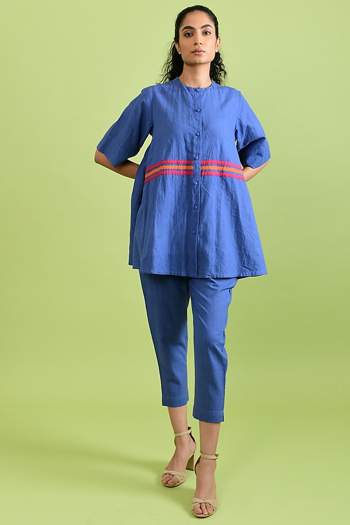 Blue Handloom Cotton Co-Ord Set by Rias Jaipur