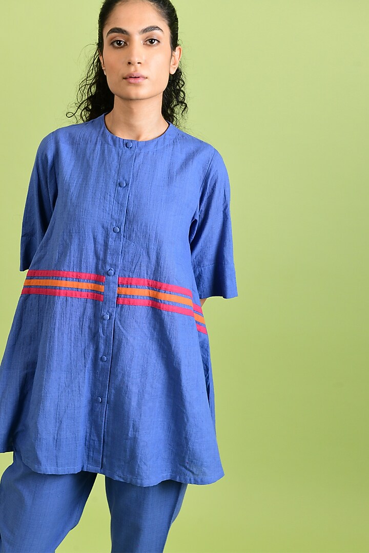 Blue Handloom Cotton Co-Ord Set by Rias Jaipur at Pernia's Pop Up Shop