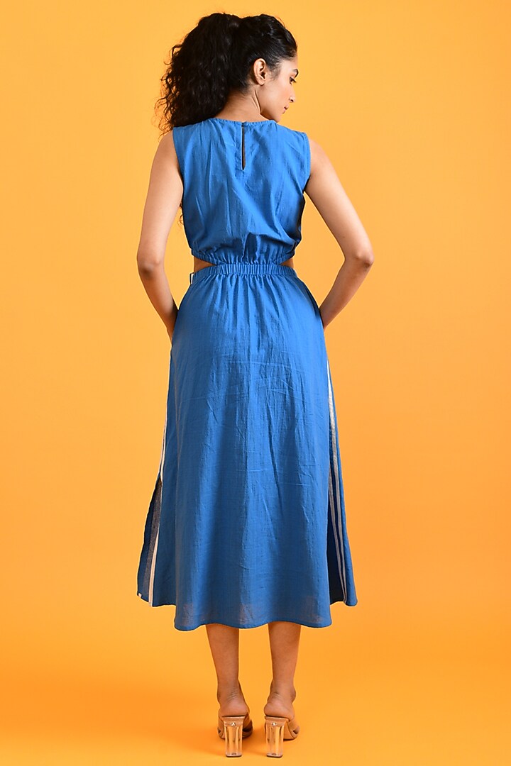 Egyptian Blue Handloom Cotton Midi Summer Dress by Rias Jaipur at Pernia's Pop Up Shop