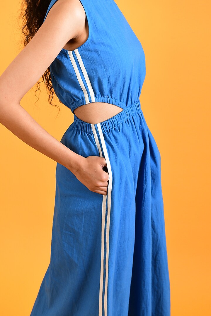 Egyptian Blue Handloom Cotton Midi Summer Dress by Rias Jaipur at Pernia's Pop Up Shop