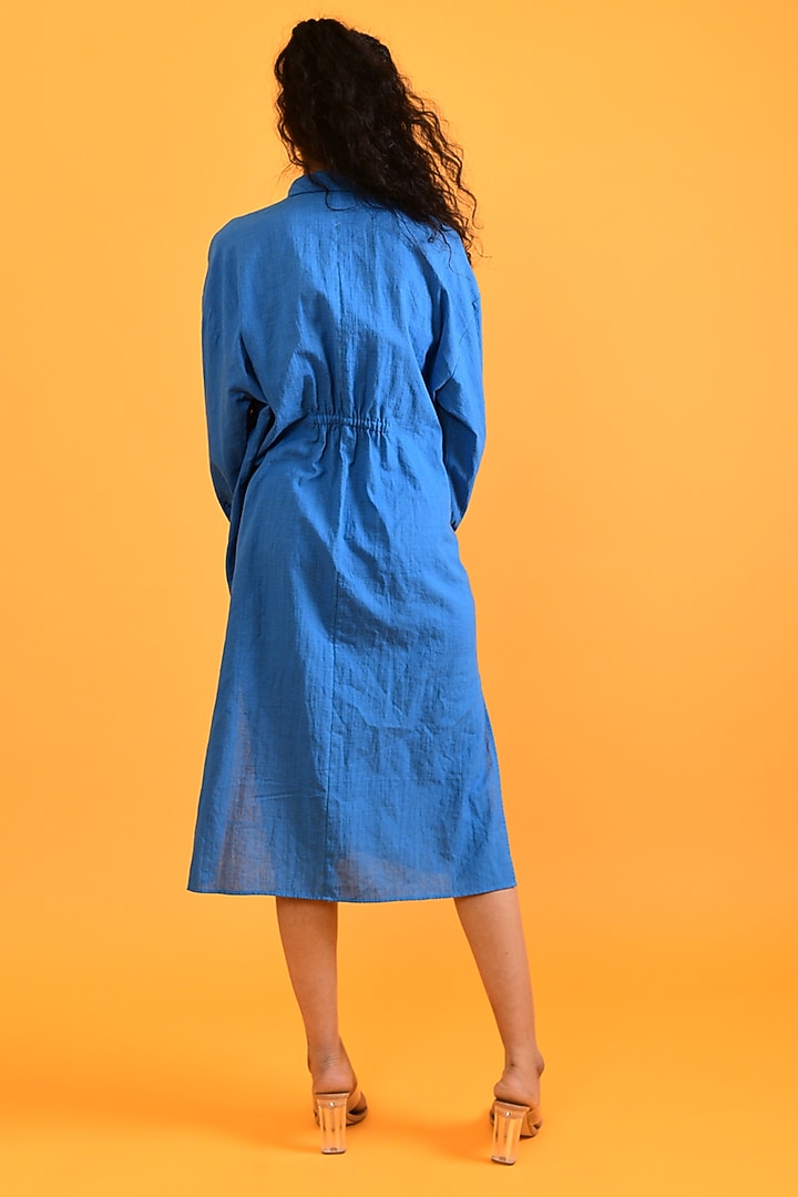 Egyptian Blue Handloom Cotton Midi Summer Dress by Rias Jaipur at Pernia's Pop Up Shop