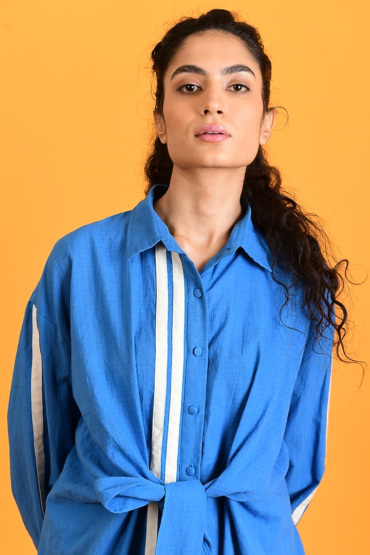 Egyptian Blue Handloom Cotton Midi Summer Dress by Rias Jaipur at Pernia's Pop Up Shop