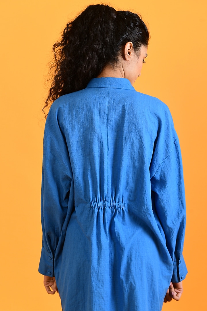 Egyptian Blue Handloom Cotton Midi Summer Dress by Rias Jaipur at Pernia's Pop Up Shop