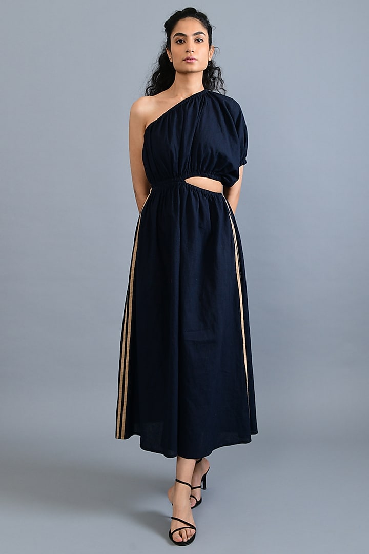 Black Handloom Cotton Maxi Dress by Rias Jaipur